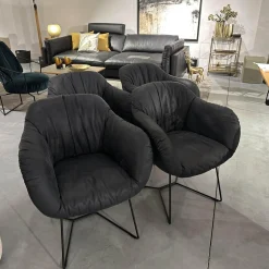 Contur Stuhlsets|4er Set Armlehnenstuhl Sevano Leder Miura 51 Anthrazit Gestell Metall Schwarz Pulverbeschichtet