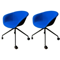 Arper Stuhlsets|2-er Set Armlehnsessel Duna 02 4217 Stoff Jet Fidvi Blau Gestell Aluminium Schwarz Lackiert Spinnenfuß Mit Selbstbremsenden Rollen