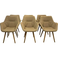 Scholtissek Stuhlsets|6er Set Armlehnsessel Pinnar Leder 2 07 Steingrau Grau Holzgestell Knorrige Eiche Natur Geölt