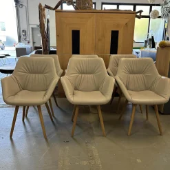 Scholtissek Stuhlsets|6er Set Armlehnsessel Pinnar Leder 2 07 Steingrau Grau Holzgestell Knorrige Eiche Natur Geölt