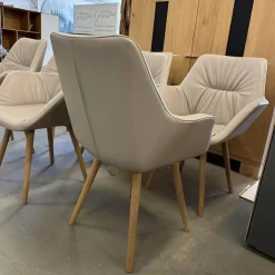 Scholtissek Stuhlsets|6er Set Armlehnsessel Pinnar Leder 2 07 Steingrau Grau Holzgestell Knorrige Eiche Natur Geölt