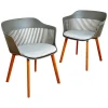 DEDON Stuhlsets|2er Set Armlehnstuhl Aiir Kunststoff Pepper Grau Füße Teak