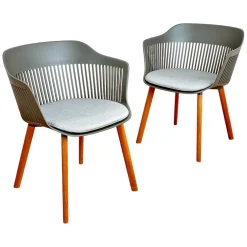 DEDON Stuhlsets|2er Set Armlehnstuhl Aiir Kunststoff Pepper Grau Füße Teak