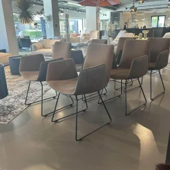 Freifrau Stuhlsets|6er Set Armlehnstuhl Amelie High Außen Leder Muscat Coffee Braun Grau Innen Stoff Harald 3 Braun Drahtgestell Tiefschwarz Schwarz