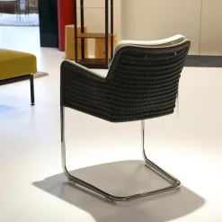 Tecta Stuhlsets|6-er Set Armlehnstuhl D43 Polstersitz Geflechtschale Taupe Grau Gestell Stahlrohr Verchromt Tube Aplati