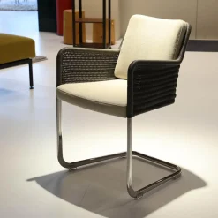 Tecta Stuhlsets|6-er Set Armlehnstuhl D43 Polstersitz Geflechtschale Taupe Grau Gestell Stahlrohr Verchromt Tube Aplati