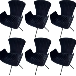 Draenert Stuhlsets|6er Set Armlehnstuhl Dexter Stoff Charmelle Cloud 64 Blau Sternfußgestell Schwarz Drehbar Mit Gleitern