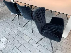 Draenert Stuhlsets|6er Set Armlehnstuhl Dexter Stoff Charmelle Cloud 64 Blau Sternfußgestell Schwarz Drehbar Mit Gleitern