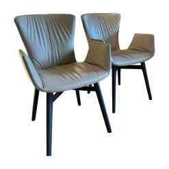 Draenert Stuhlsets|2er Set Armlehnstuhl Dexter 2056 I Leder 3 Select 12 Schlamm Braun Beige Grau Gestell Mooreiche