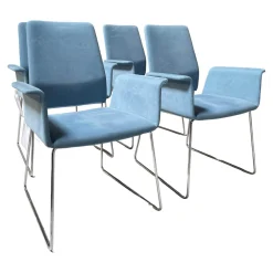 COR Stuhlsets|4er Set Armlehnstuhl Fino 202 Bezg Stoff 7186 Sky Drahtgestell Verchromt