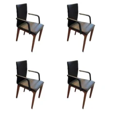 Scholtissek Stuhlsets|4er Set Armlehnstuhl Fira Leder Genua Schwarz Gestell Nussbaum Massiv Natur Geölt
