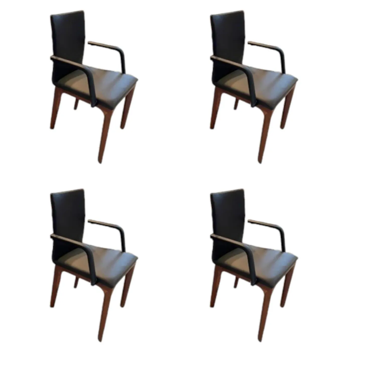 Scholtissek Stuhlsets|4er Set Armlehnstuhl Fira Leder Genua Schwarz Gestell Nussbaum Massiv Natur Geölt