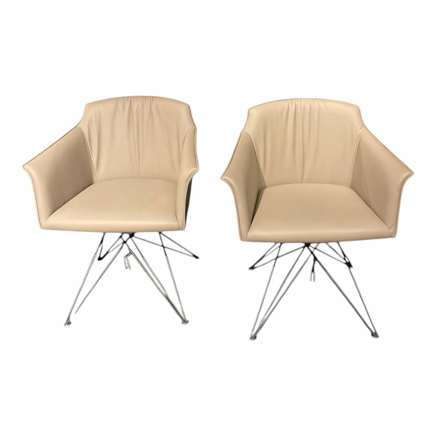 Cattelan Italia Stuhlsets|2er Set Armlehnstuhl Flaminia Softleder 951 Castoro Beige Gestell Stahl Graphit