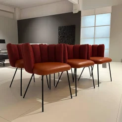 KFF Stuhlsets|6er Set Armlehnstuhl Gaia Rücken Stoff Rohi Cleo Lampion Rot Orange Sitz Leder Sauvage Terracotta Rot Gestell Schwarz