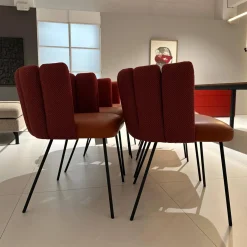 KFF Stuhlsets|6er Set Armlehnstuhl Gaia Rücken Stoff Rohi Cleo Lampion Rot Orange Sitz Leder Sauvage Terracotta Rot Gestell Schwarz