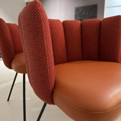 KFF Stuhlsets|6er Set Armlehnstuhl Gaia Rücken Stoff Rohi Cleo Lampion Rot Orange Sitz Leder Sauvage Terracotta Rot Gestell Schwarz