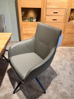 Carega Design Stuhlsets|6er Set Armlehnstuhl George Leder Toledo Smog Grau Drehgestell Schwarz Matt Pulverbeschichtet