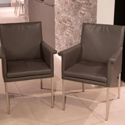 Bert Plantagie Stuhlsets|2-er Set Armlehnstuhl Groove-E Leder Tendens Farbe LD 1200 Graniet Gestell Edelstahl