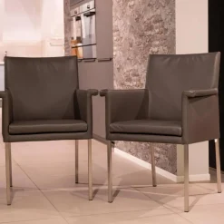 Bert Plantagie Stuhlsets|2-er Set Armlehnstuhl Groove-E Leder Tendens Farbe LD 1200 Graniet Gestell Edelstahl