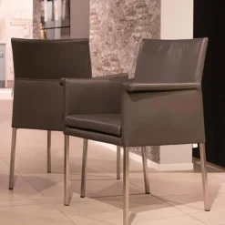 Bert Plantagie Stuhlsets|2-er Set Armlehnstuhl Groove-E Leder Tendens Farbe LD 1200 Graniet Gestell Edelstahl