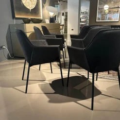 Freifrau Stuhlsets|6er Set Armlehnstuhl High Grace Leder Magnum Ebony 96001 Schwarz Gestell Stahl Schwarz