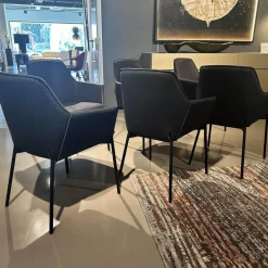 Freifrau Stuhlsets|6er Set Armlehnstuhl High Grace Leder Magnum Ebony 96001 Schwarz Gestell Stahl Schwarz