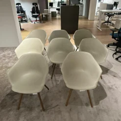 Cattelan Italia Stuhlsets|8er Set Armlehnstuhl Indy Schale Polyurethan Lino Beige Gestell Buche Gebeizt