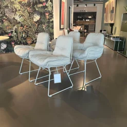 Freifrau Stuhlsets|4er Set Armlehnstuhl Leyasol High Und Low Stoff Lopi Marble R018 Weiß Beige Drahtgestell Grau Weiß