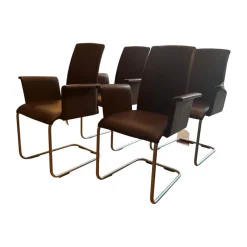 Draenert Stuhlsets|4er Set Armlehnstuhl Luma 2063 I Leder II Elmosoft 95006 Dark Purple Violett Gestell Stahlrohr Matt Chrom