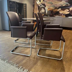 Draenert Stuhlsets|4er Set Armlehnstuhl Luma 2063 I Leder II Elmosoft 95006 Dark Purple Violett Gestell Stahlrohr Matt Chrom