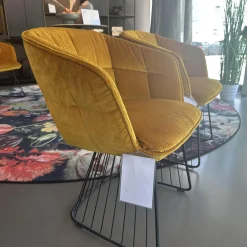 Freifrau Stuhlsets|2er Set Armlehnstuhl Marla Hoch Stoff Riga M1 Curry Gelb Harfengestell Schwarz