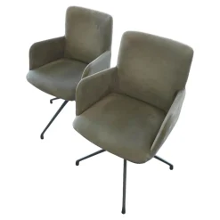 Riva1920 Stuhlsets|2er Set Armlehnstuhl Materia Soft Leder Nabuk Nubuk 104 Salvia Grau Aluminiumgestell Base Irondust Schwarz Drehbar