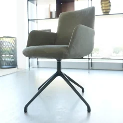 Riva1920 Stuhlsets|2er Set Armlehnstuhl Materia Soft Leder Nabuk Nubuk 104 Salvia Grau Aluminiumgestell Base Irondust Schwarz Drehbar