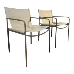 KFF Stuhlsets|2er Set Armlehnstuhl Pool Outdoor Stoff Mare 512 Sand Beige Gestell Metall Struktur Moodbeige