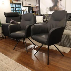 Gealux Stuhlsets|2er Set Armlehnstuhl Renata Leder Dino 545 Schwarz Gestell Metall Schwarz