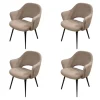 Knoll International Stuhlsets|4er Set Armlehnstuhl Saarinen Konferenz Stoff Colorado Schlamm Braun Beige Gestell Eiche Auf Ebenholz Schwarz