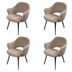 Knoll International Stuhlsets|4er Set Armlehnstuhl Saarinen Konferenz Stoff Colorado Schlamm Braun Beige Gestell Eiche Auf Ebenholz Schwarz