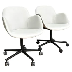 Walter Knoll Stuhlsets|2er Set Armlehnstuhl Sheru Drehbar Bezug Leder Rodeo-Soft 1416 Quartz Grau 5-Fuß-Kreuz Matt Pulverbeschichtet Schwarz