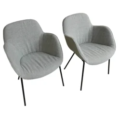 Walter Knoll Stuhlsets|2er Set Armlehnstuhl Sheru Stoff Gaia 7891 Platin Grau 4 Bein Untergestell Matt Pulverbeschichtet Schwarz