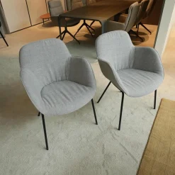 Walter Knoll Stuhlsets|2er Set Armlehnstuhl Sheru Stoff Gaia 7891 Platin Grau 4 Bein Untergestell Matt Pulverbeschichtet Schwarz