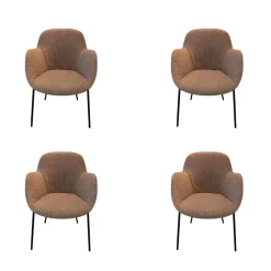 Walter Knoll Stuhlsets|4er Set Armlehnstuhl Sheru Bezug Stoff 25 Togba 7854 Pebble Grau 4-Bein-Gestell Pulverbeschichtet Schwarz