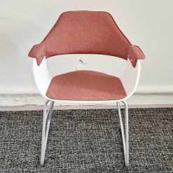 BD Barcelona Stuhlsets|2er Set Armlehnstuhl Showtime Schale Weiß Lackiert Bezug Medley Y10 Pink Gestell Kufen Silber 7035 Mit Armauflagen