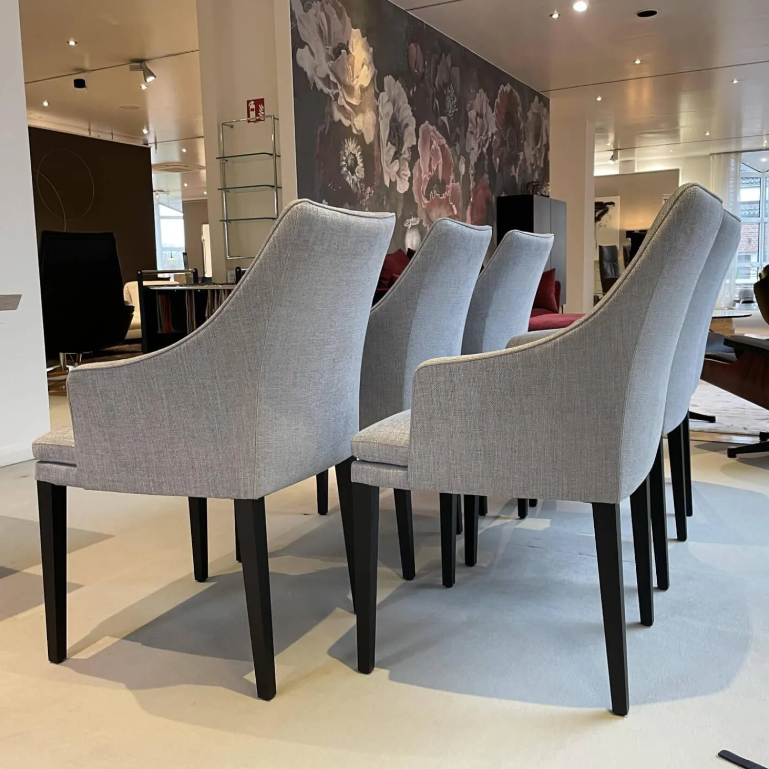 Bielefelder Werkstätten Stuhlsets|6er Set Armlehnstuhl Softshell Stoff Enza 252 Füße Eiche Dunkel Gebeizt