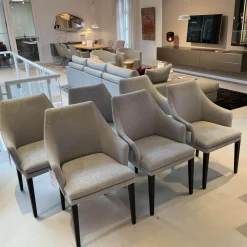 Bielefelder Werkstätten Stuhlsets|6er Set Armlehnstuhl Softshell Stoff Enza 252 Füße Eiche Dunkel Gebeizt