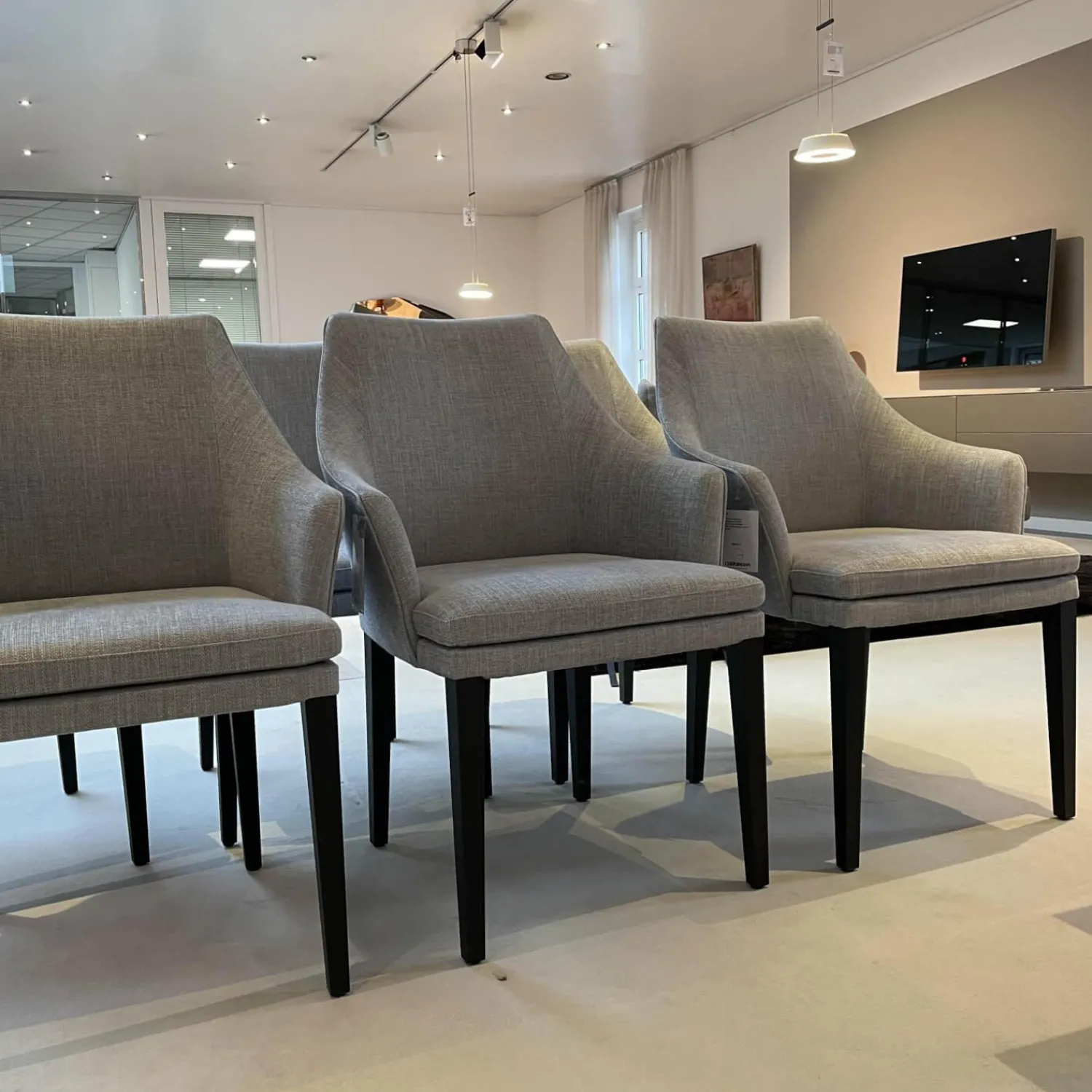 Bielefelder Werkstätten Stuhlsets|6er Set Armlehnstuhl Softshell Stoff Enza 252 Füße Eiche Dunkel Gebeizt