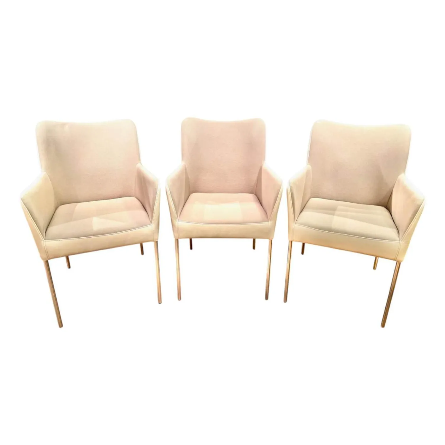 Bert Plantagie Stuhlsets|3er Set Armlehnstuhl Spargo Innen Stoff Oyster Creme Außen Echtleder Ivory Creme Füße Edelstahl