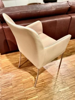 Bert Plantagie Stuhlsets|3er Set Armlehnstuhl Spargo Innen Stoff Oyster Creme Außen Echtleder Ivory Creme Füße Edelstahl