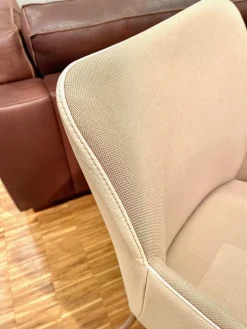 Bert Plantagie Stuhlsets|3er Set Armlehnstuhl Spargo Innen Stoff Oyster Creme Außen Echtleder Ivory Creme Füße Edelstahl