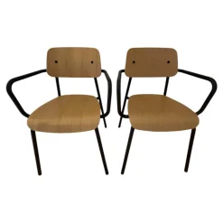 Fermob Stuhlsets|2er Set Armlehnstuhl Studie Eichenholz Furniert Gestell Und Armlehnen Aluminiumrohr Schwarz
