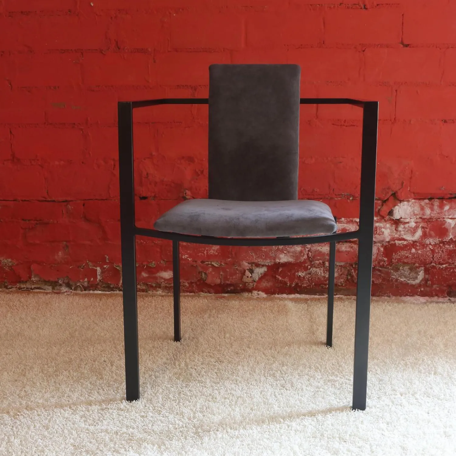 KFF Stuhlsets|4er Set Armlehnstuhl Trik Bezug Alcantara Leder Grau Gestell Metall Schwarz